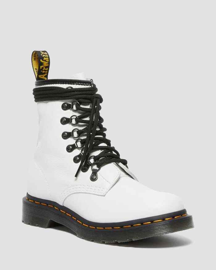 Dr Martens Vintersko Dame Hvite 1460 Laced Virginia Læder Lace Up 2853MSIYV